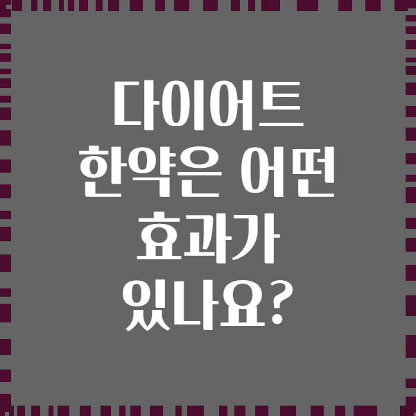다이어트 한약은 어떤 효과가 있나요?